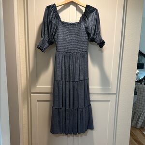 Elegant Blue Smocked Women's Dress